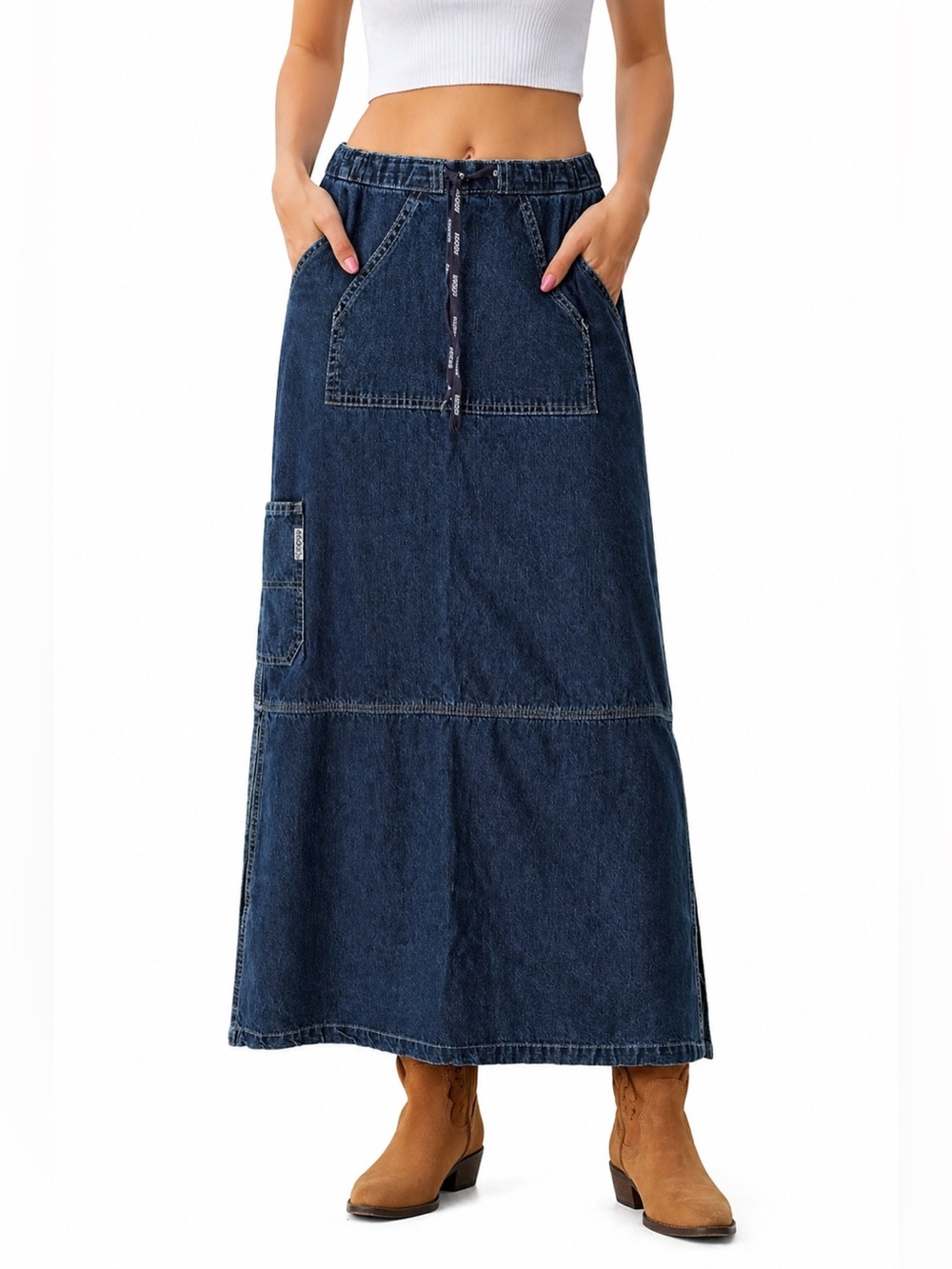 Brody Cargo pocket maxi jean skirt